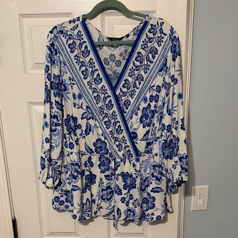 Mlle Gabrielle Blue and White Floral Wrap Tunic